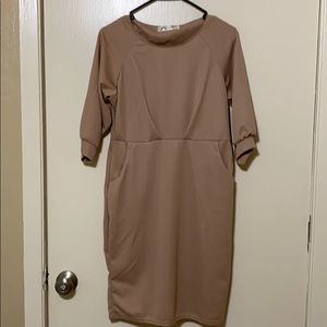 Nude 3/4 Sleeve Dress with Pockets